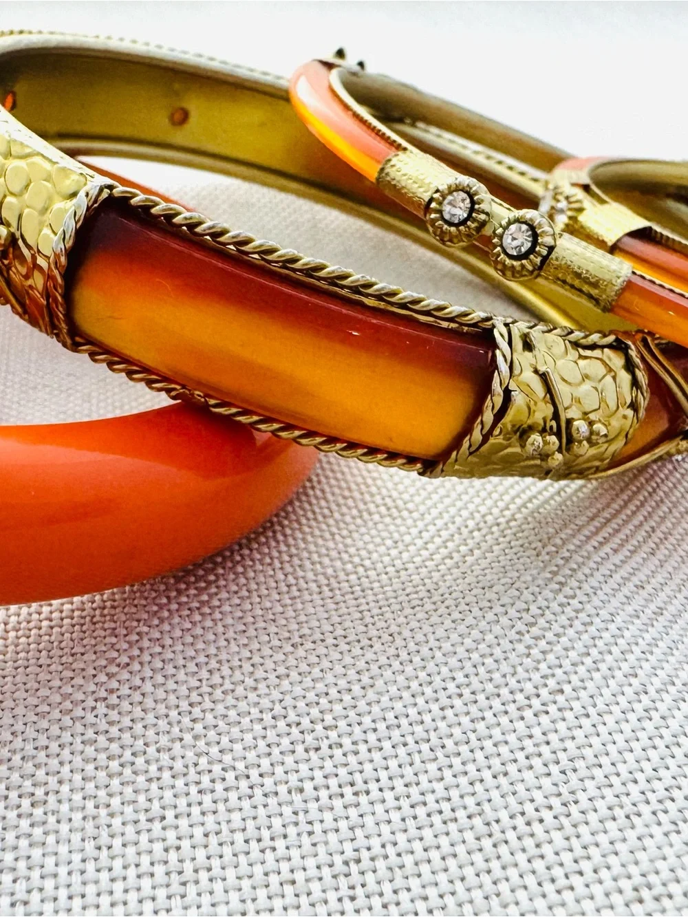 Orange and Gold Stackable Women's Bracelet Set